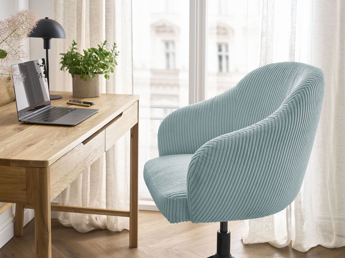 Chaise de bureau SOPHIE tissu velours côtelé et pietement à roulettes avec hauteur ajustable