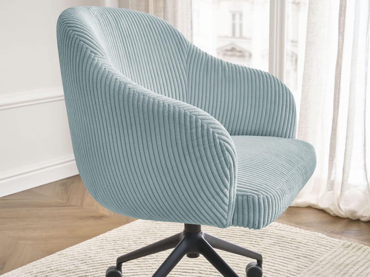 Chaise de bureau SOPHIE tissu velours côtelé et pietement à roulettes avec hauteur ajustable
