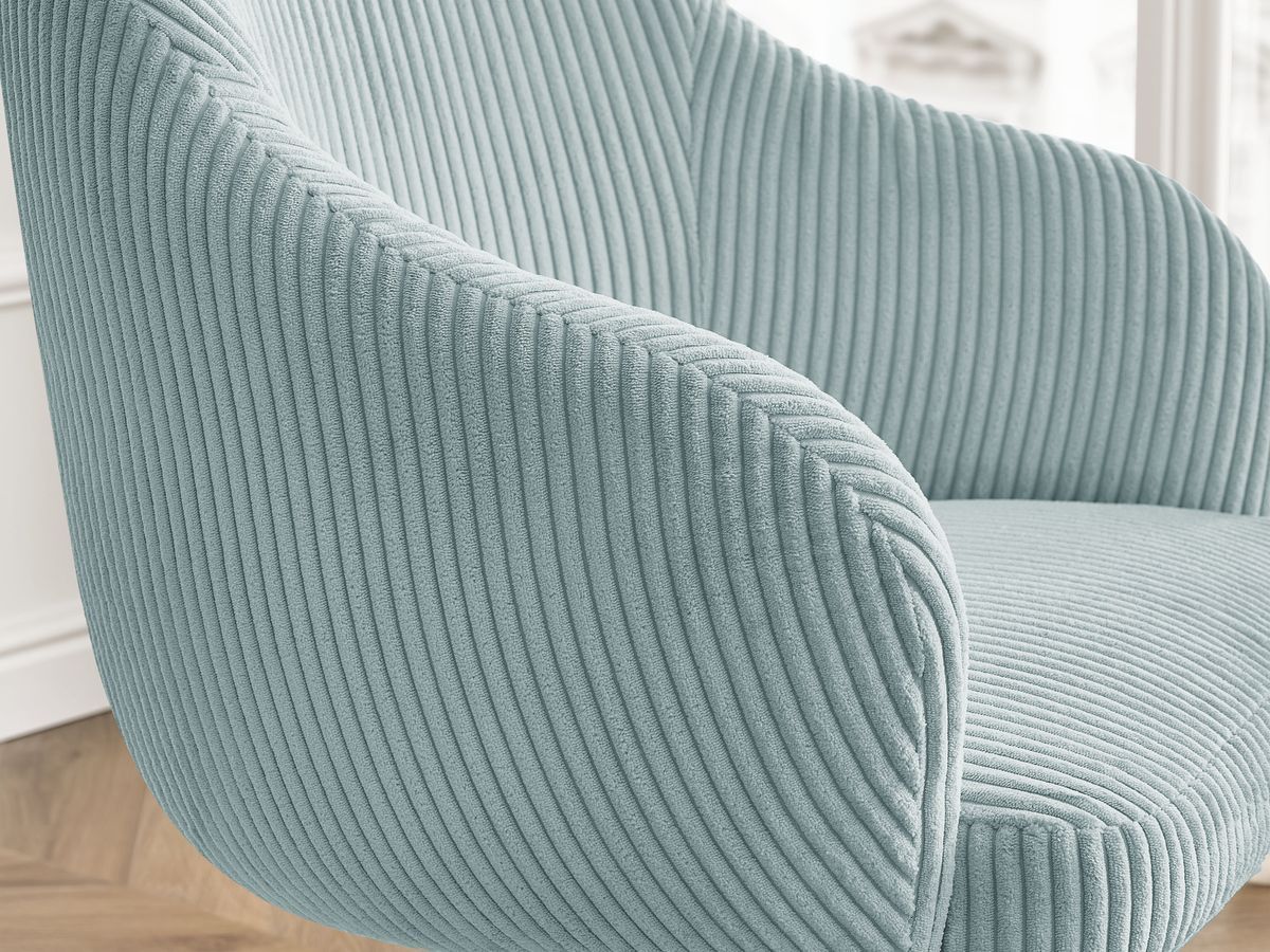 Chaise de bureau SOPHIE tissu velours côtelé et pietement à roulettes avec hauteur ajustable
