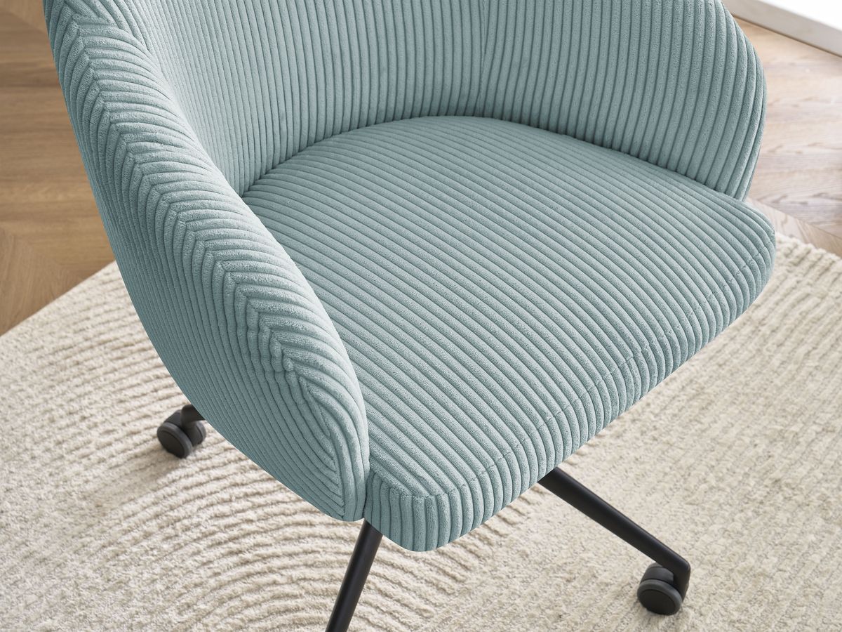 Chaise de bureau SOPHIE tissu velours côtelé et pietement à roulettes avec hauteur ajustable