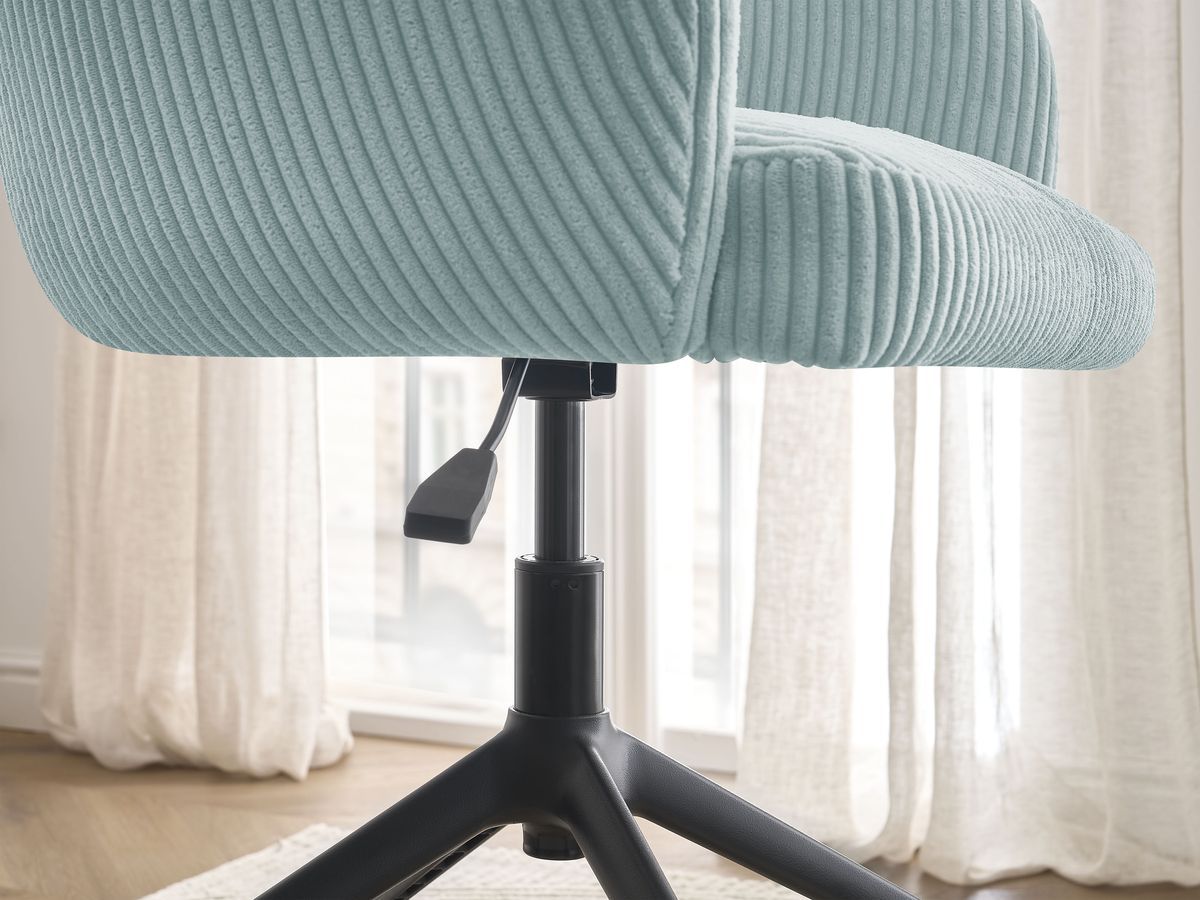 Chaise de bureau SOPHIE tissu velours côtelé et pietement à roulettes avec hauteur ajustable