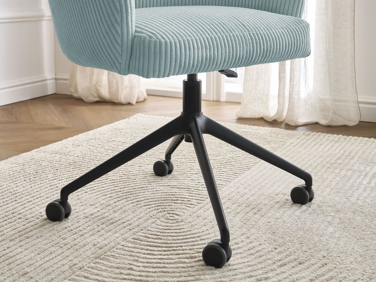 Chaise de bureau SOPHIE tissu velours côtelé et pietement à roulettes avec hauteur ajustable