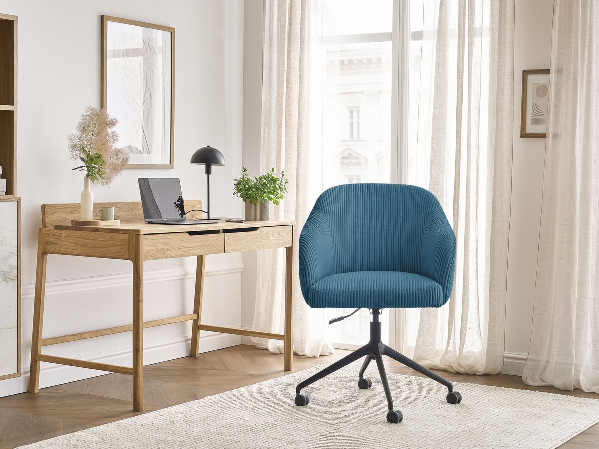 Chaise de bureau SOPHIE tissu velours côtelé et pietement à roulettes avec hauteur ajustable
