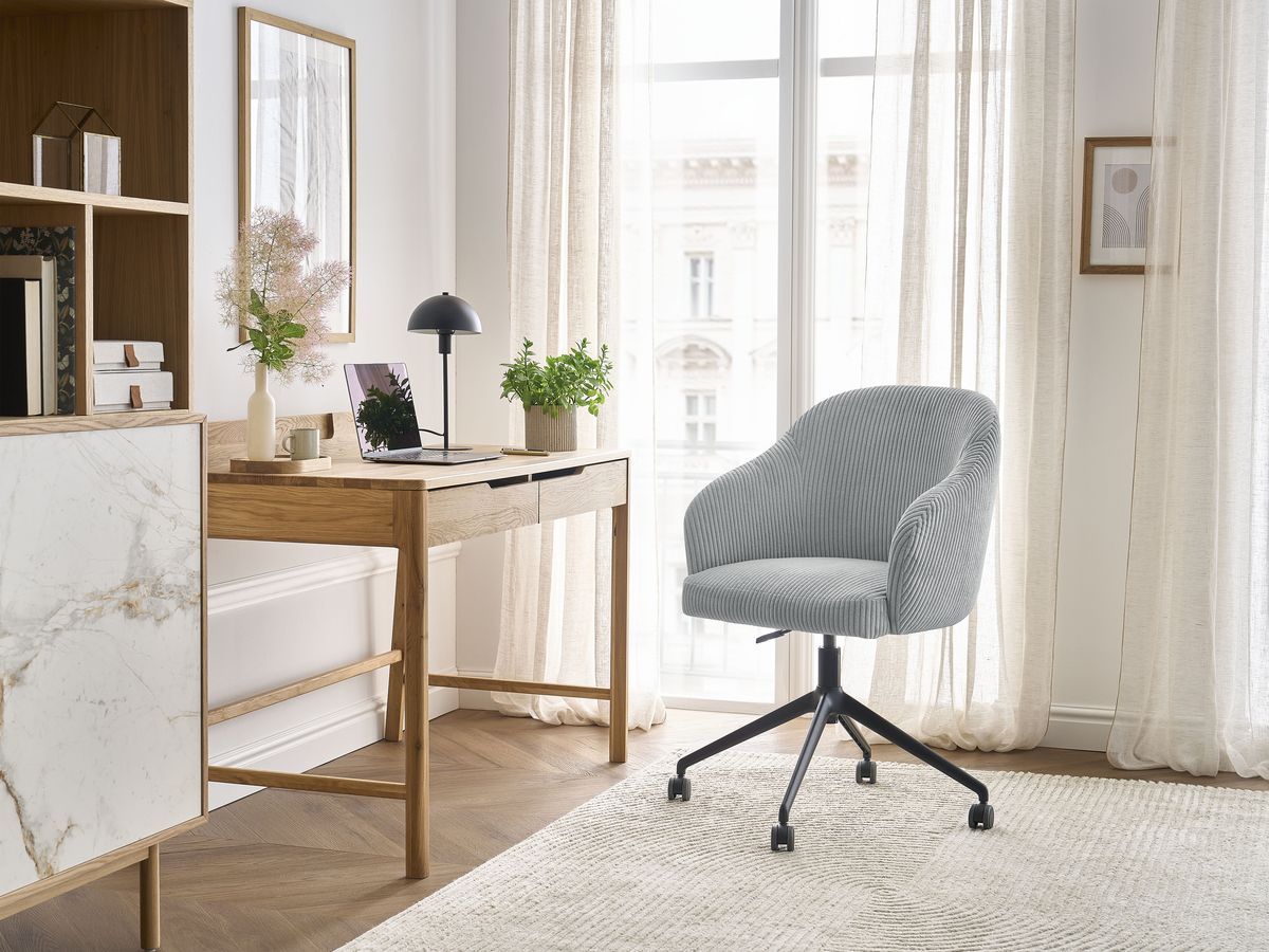Chaise de bureau SOPHIE tissu velours côtelé et pietement à roulettes avec hauteur ajustable