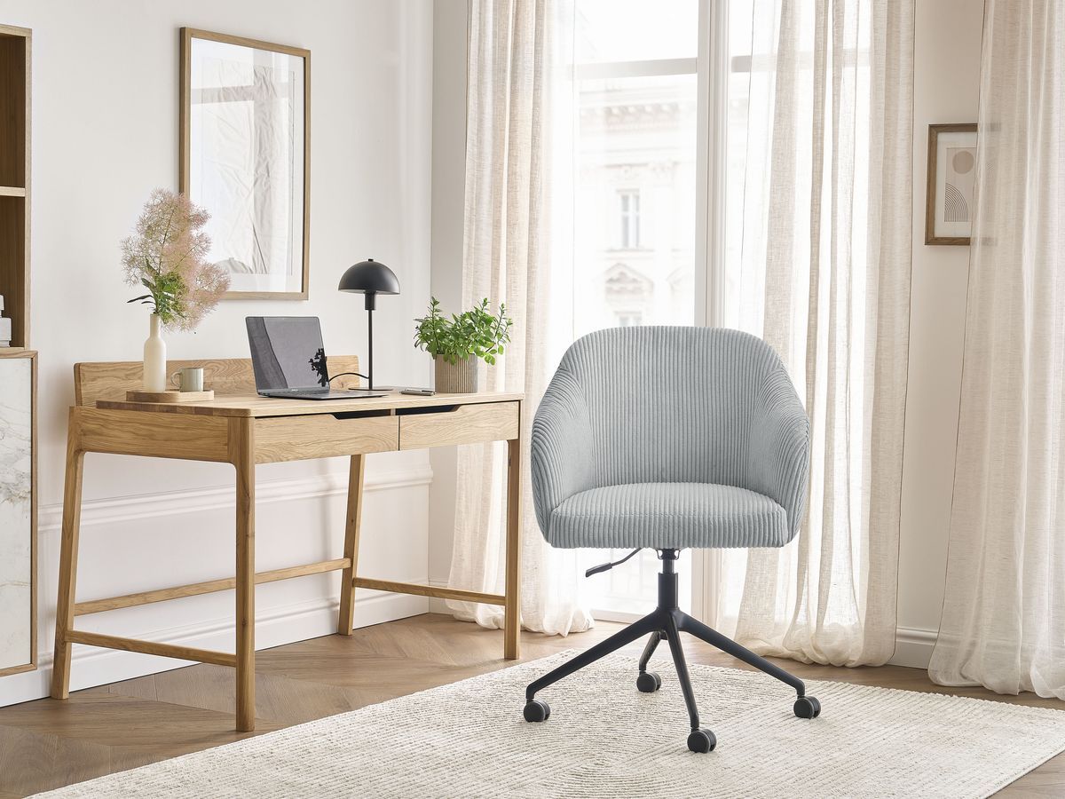 Chaise de bureau SOPHIE tissu velours côtelé et pietement à roulettes avec hauteur ajustable