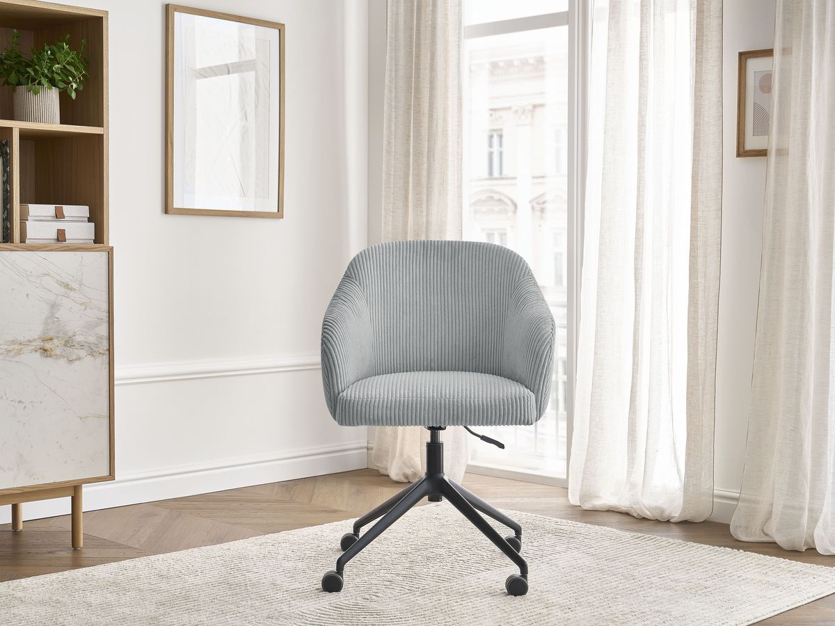 Chaise de bureau SOPHIE tissu velours côtelé et pietement à roulettes avec hauteur ajustable
