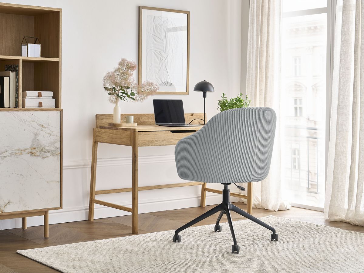 Chaise de bureau SOPHIE tissu velours côtelé et pietement à roulettes avec hauteur ajustable