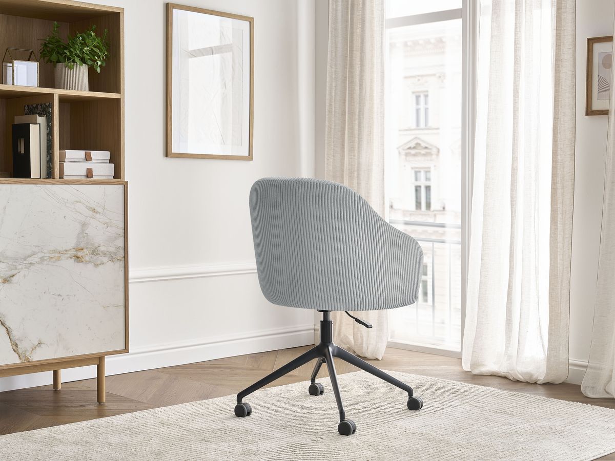 Chaise de bureau SOPHIE tissu velours côtelé et pietement à roulettes avec hauteur ajustable