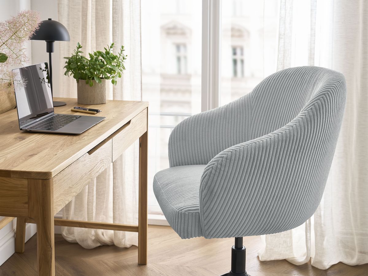 Chaise de bureau SOPHIE tissu velours côtelé et pietement à roulettes avec hauteur ajustable