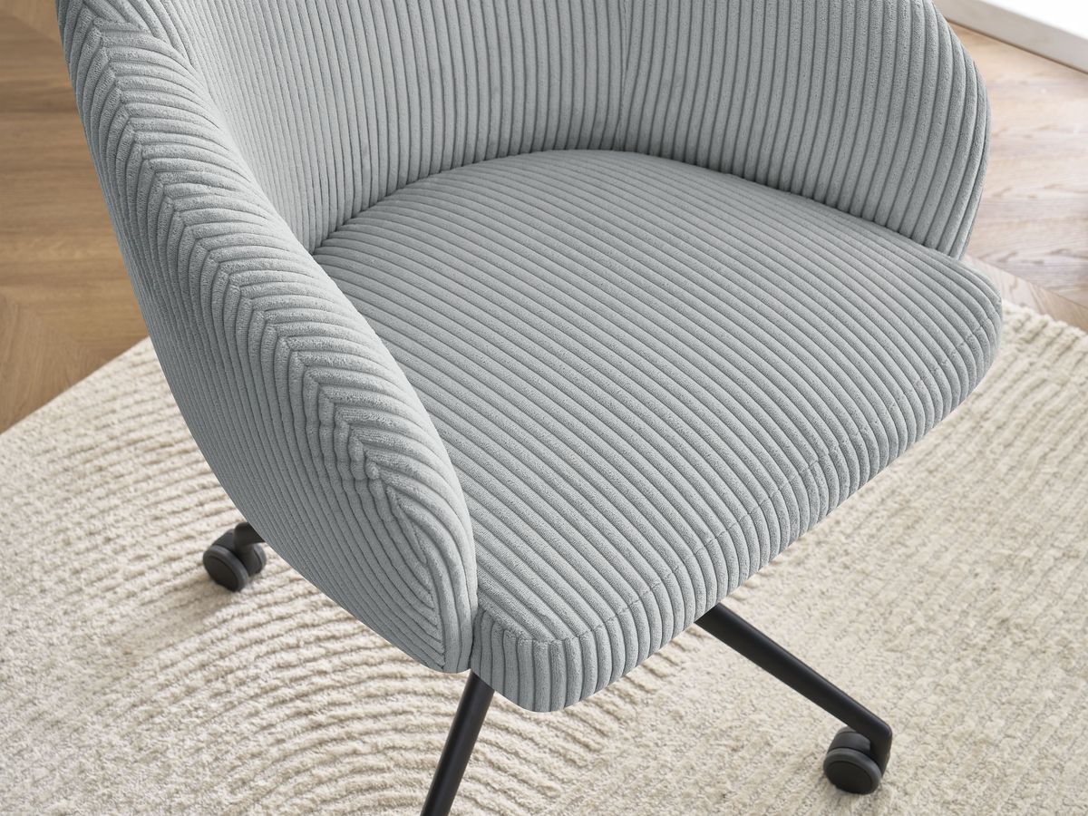 Chaise de bureau SOPHIE tissu velours côtelé et pietement à roulettes avec hauteur ajustable