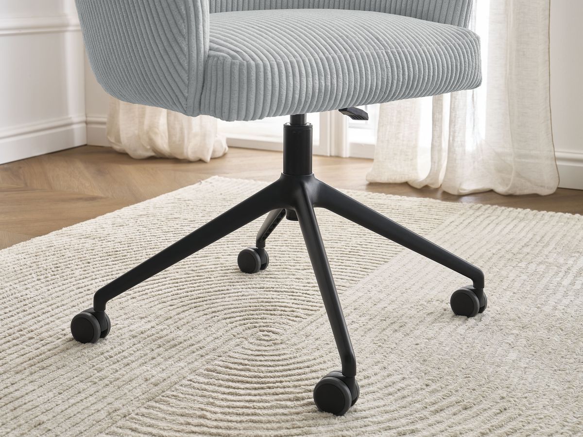 Chaise de bureau SOPHIE tissu velours côtelé et pietement à roulettes avec hauteur ajustable