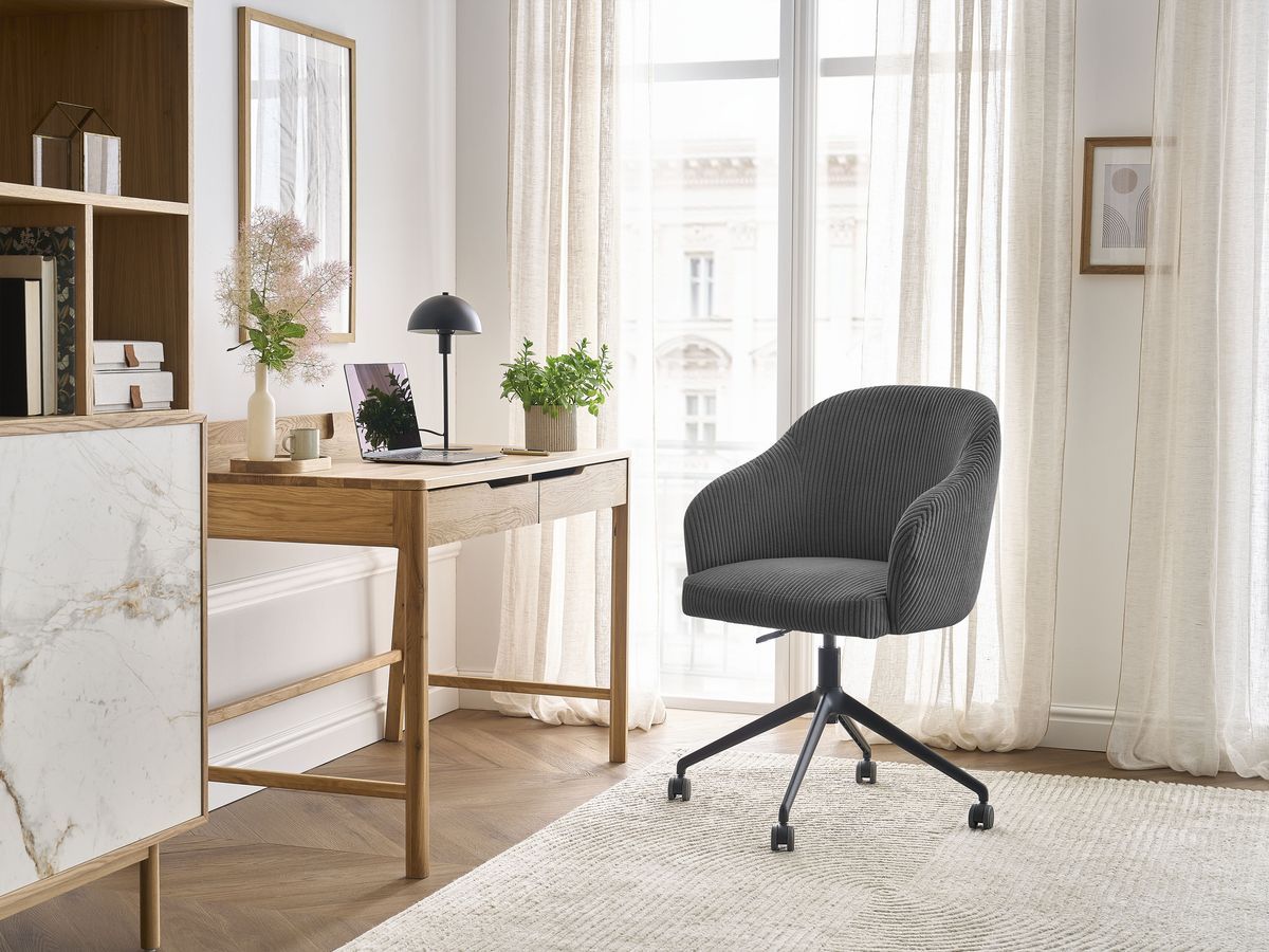 Chaise de bureau SOPHIE tissu velours côtelé et pietement à roulettes avec hauteur ajustable gris foncé   BOBOCHIC