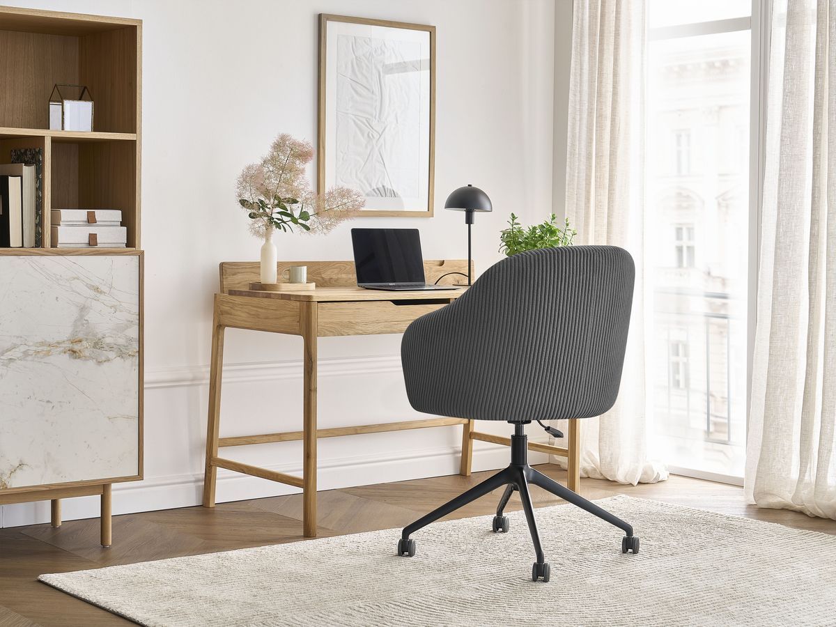 Chaise de bureau SOPHIE tissu velours côtelé et pietement à roulettes avec hauteur ajustable