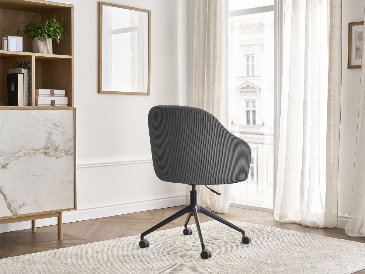 Chaise de bureau SOPHIE tissu velours côtelé et pietement à roulettes avec hauteur ajustable