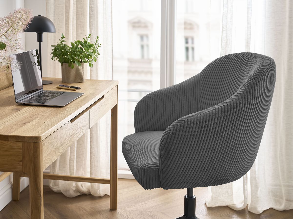 Chaise de bureau SOPHIE tissu velours côtelé et pietement à roulettes avec hauteur ajustable