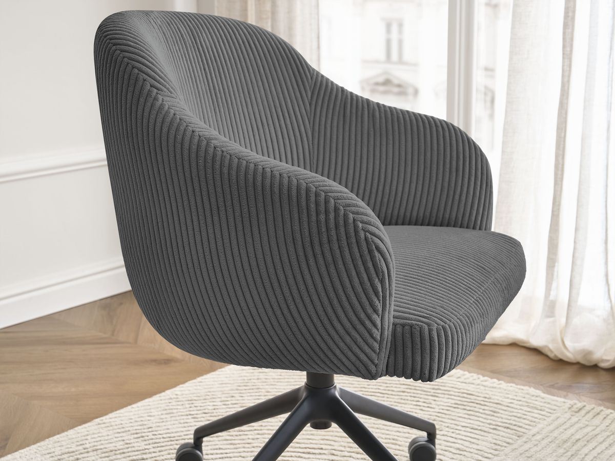 Chaise de bureau SOPHIE tissu velours côtelé et pietement à roulettes avec hauteur ajustable