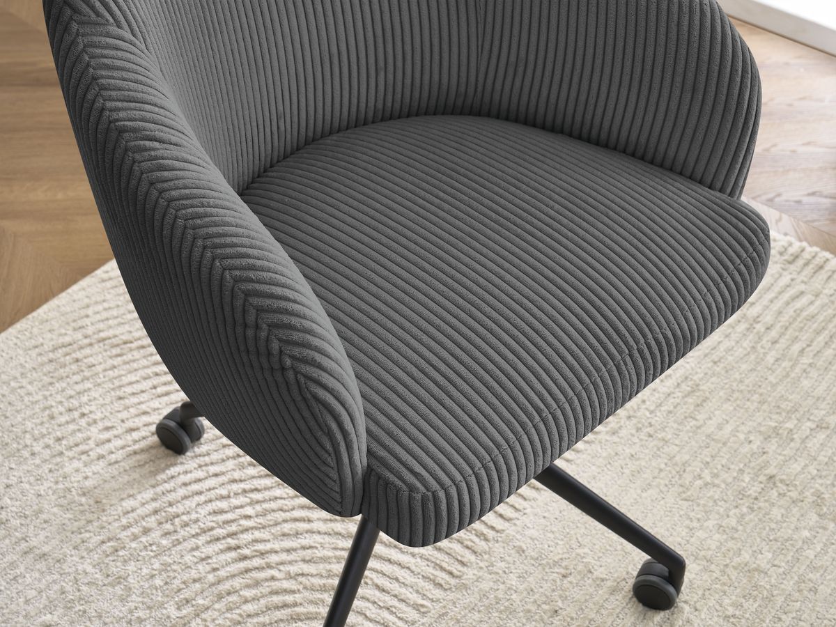 Chaise de bureau SOPHIE tissu velours côtelé et pietement à roulettes avec hauteur ajustable