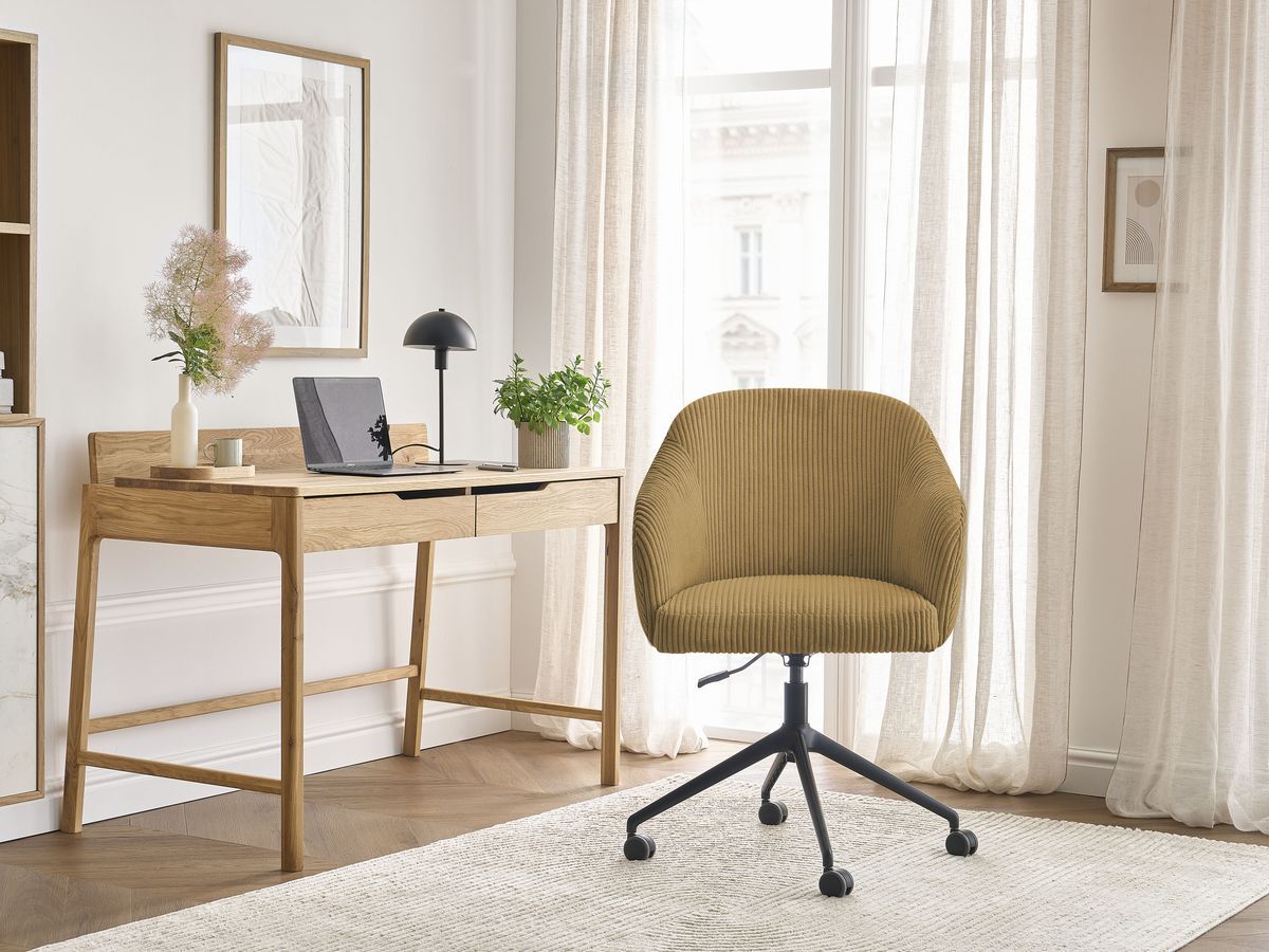Chaise de bureau SOPHIE tissu velours côtelé et pietement à roulettes avec hauteur ajustable