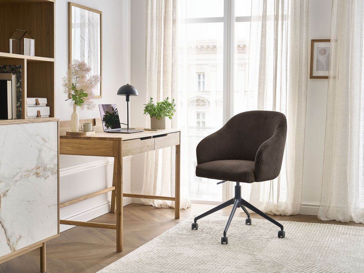 Chaise de bureau SOPHIE tissu velours côtelé et pietement à roulettes avec hauteur ajustable