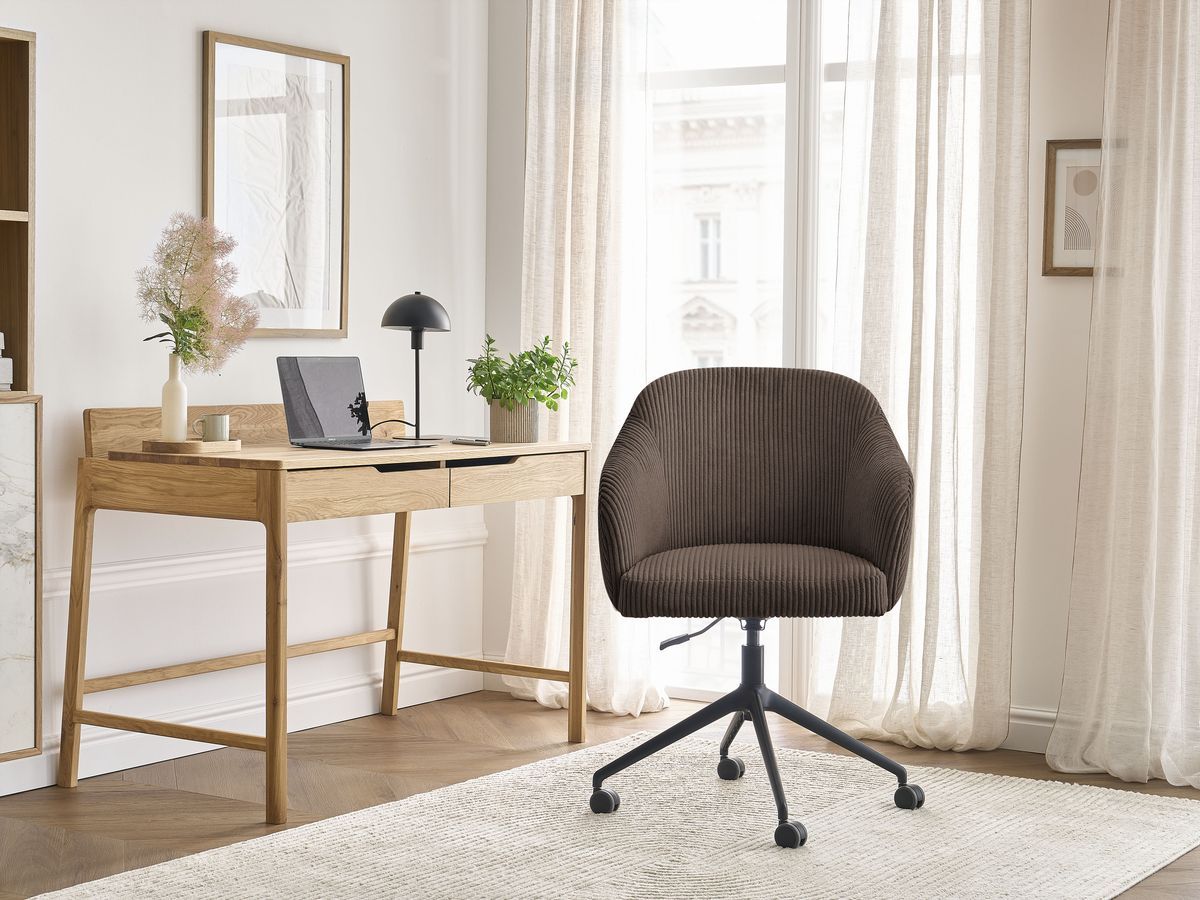 Chaise de bureau SOPHIE tissu velours côtelé et pietement à roulettes avec hauteur ajustable