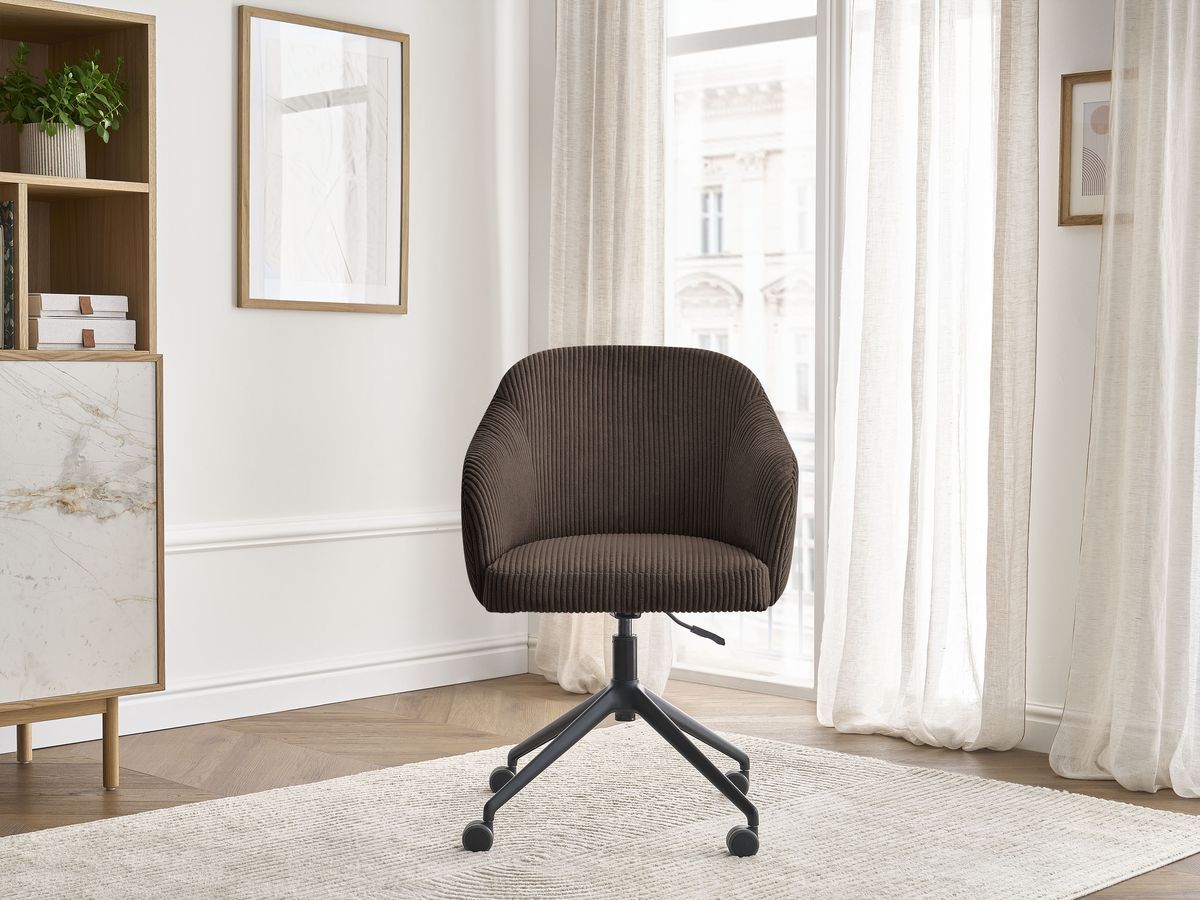 Chaise de bureau SOPHIE tissu velours côtelé et pietement à roulettes avec hauteur ajustable