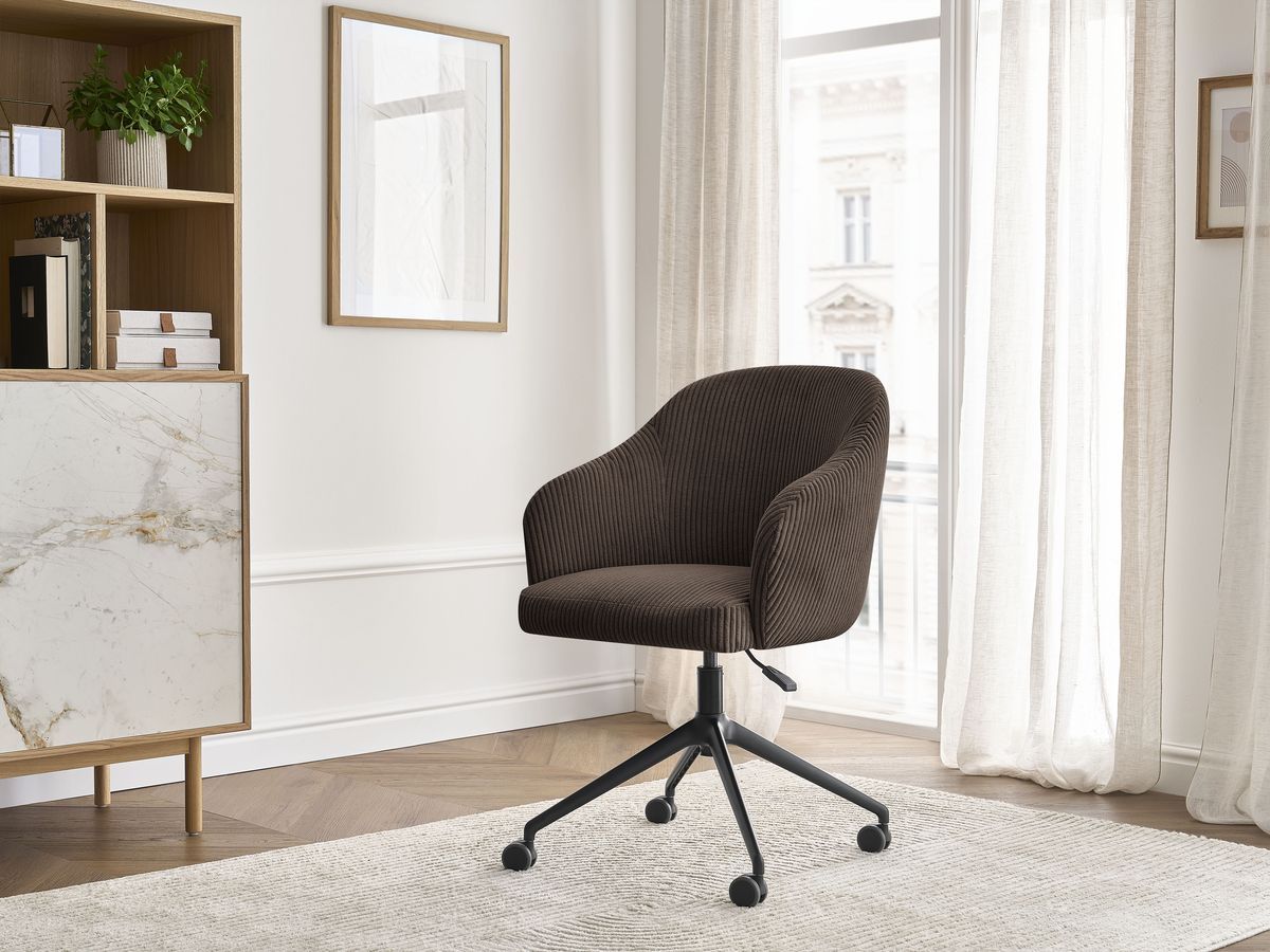 Chaise de bureau SOPHIE velours côtelé et pietement à roulettes avec hauteur ajustable marron — vue 5