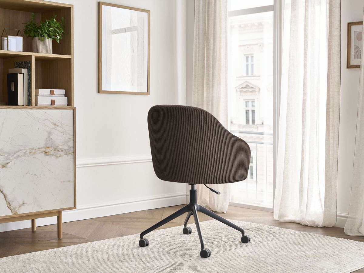 Chaise de bureau SOPHIE tissu velours côtelé et pietement à roulettes avec hauteur ajustable