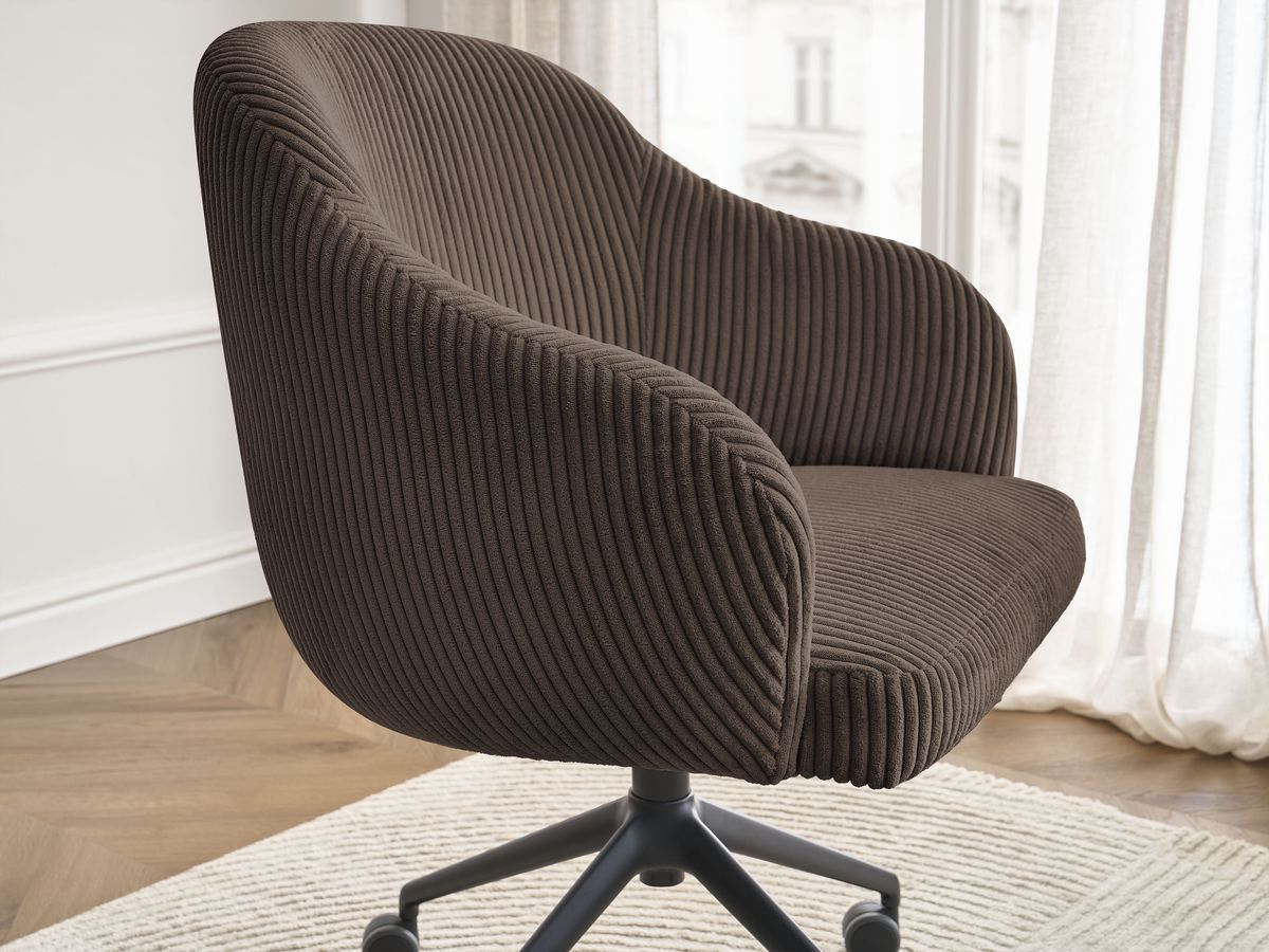 Chaise de bureau SOPHIE tissu velours côtelé et pietement à roulettes avec hauteur ajustable