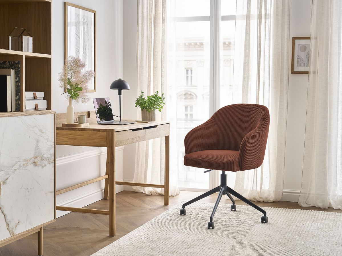 Chaise de bureau SOPHIE tissu velours côtelé et pietement à roulettes avec hauteur ajustable