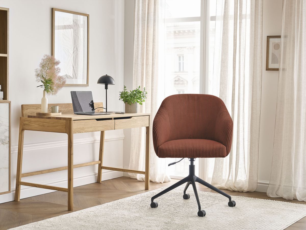 Chaise de bureau SOPHIE tissu velours côtelé et pietement à roulettes avec hauteur ajustable