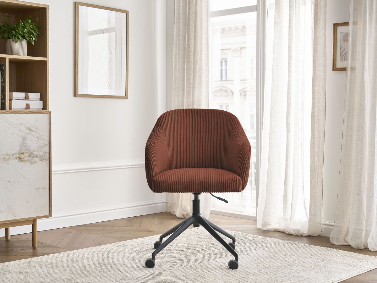 Chaise de bureau SOPHIE tissu velours côtelé et pietement à roulettes avec hauteur ajustable