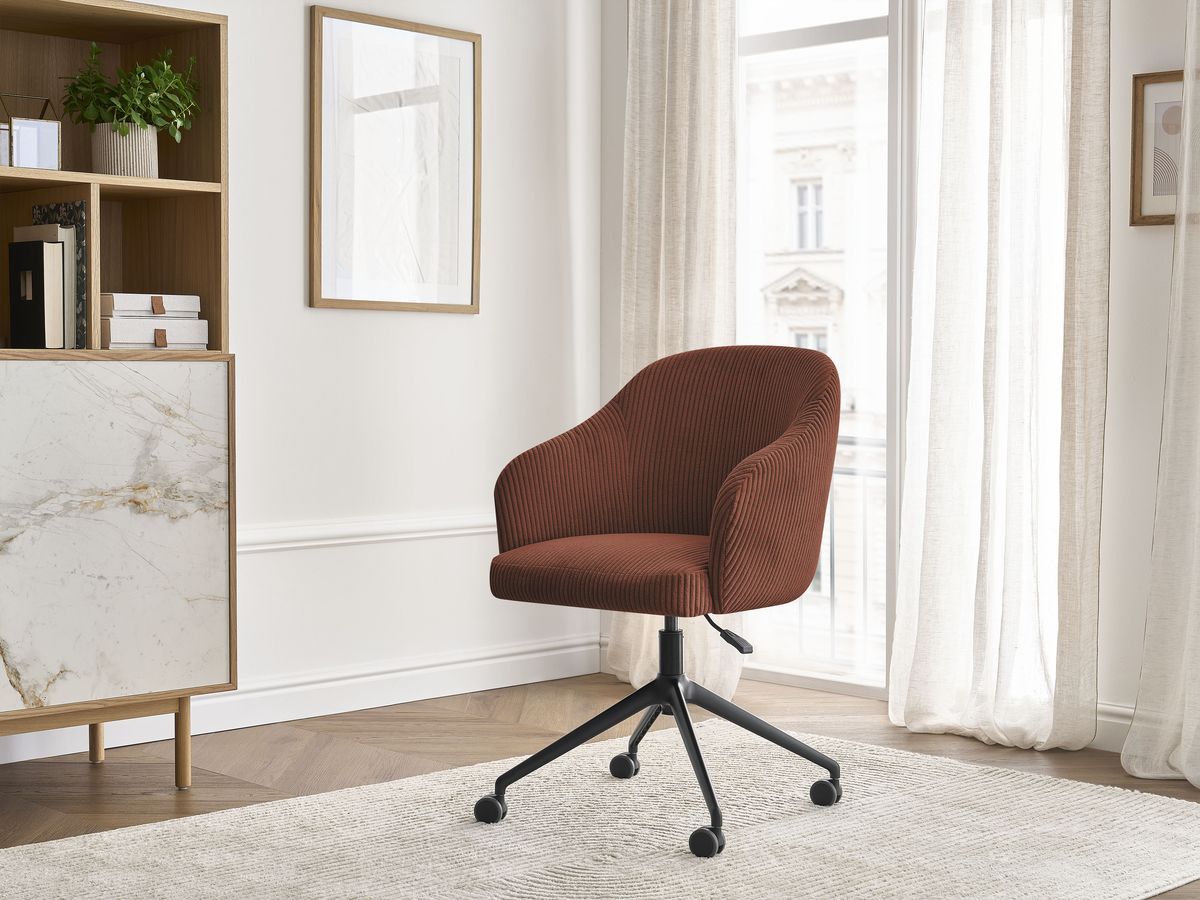 Chaise de bureau SOPHIE velours côtelé et pietement à roulettes avec hauteur ajustable orange — vue 5