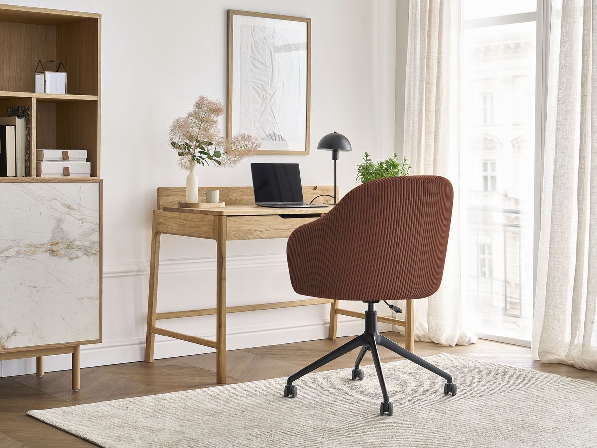 Chaise de bureau SOPHIE tissu velours côtelé et pietement à roulettes avec hauteur ajustable