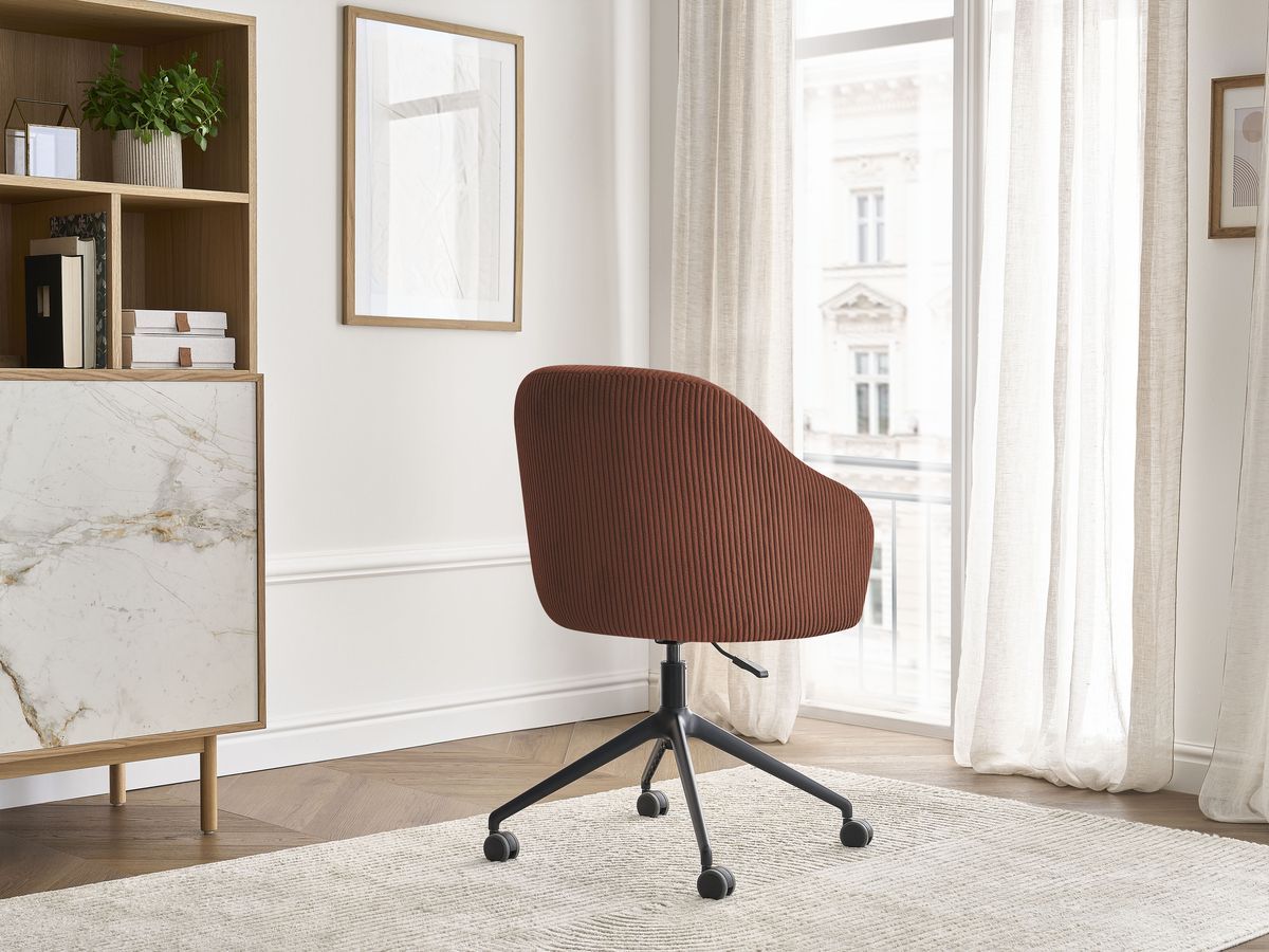 Chaise de bureau SOPHIE tissu velours côtelé et pietement à roulettes avec hauteur ajustable