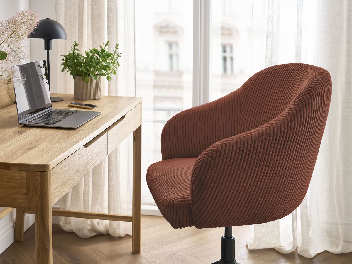Chaise de bureau SOPHIE tissu velours côtelé et pietement à roulettes avec hauteur ajustable