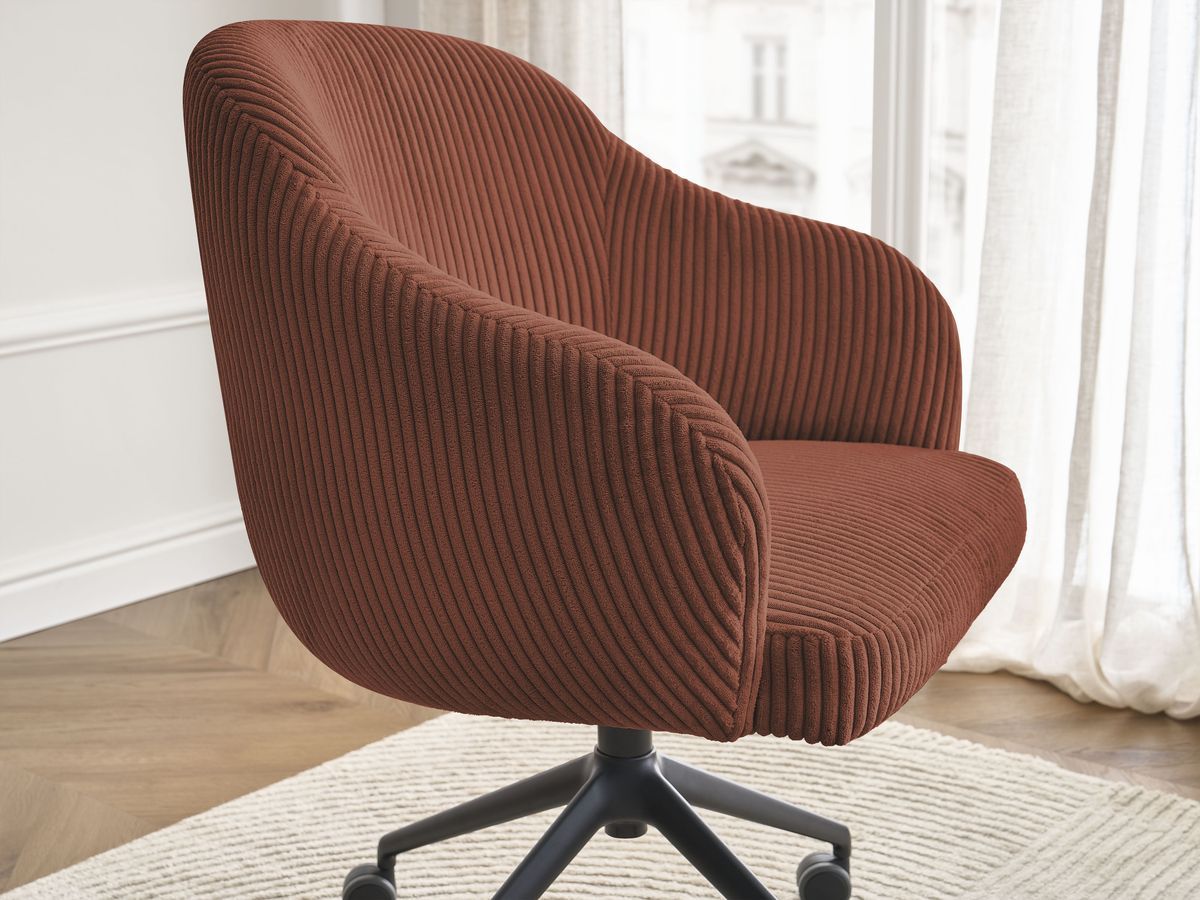 Chaise de bureau SOPHIE tissu velours côtelé et pietement à roulettes avec hauteur ajustable