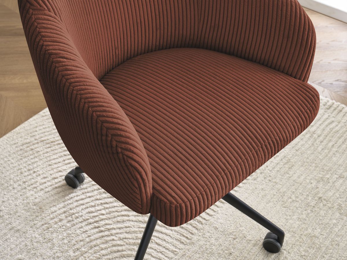 Chaise de bureau SOPHIE tissu velours côtelé et pietement à roulettes avec hauteur ajustable