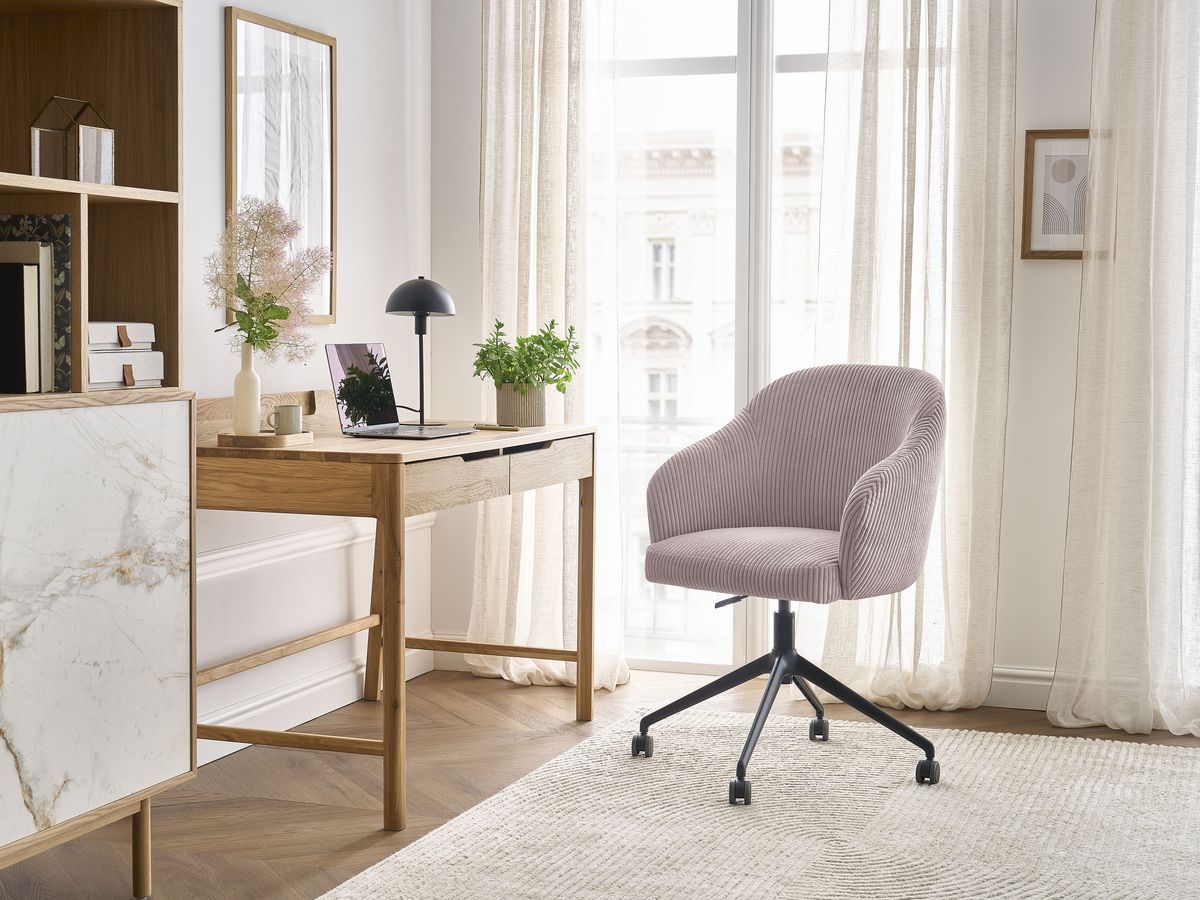 Chaise de bureau SOPHIE tissu velours côtelé et pietement à roulettes avec hauteur ajustable