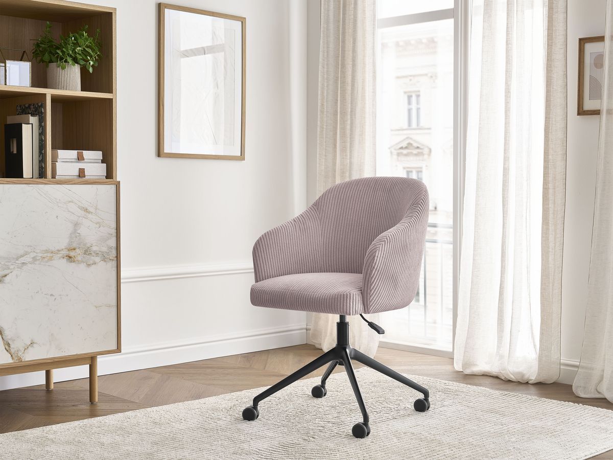 Chaise de bureau SOPHIE velours côtelé et pietement à roulettes avec hauteur ajustable rose — vue 5