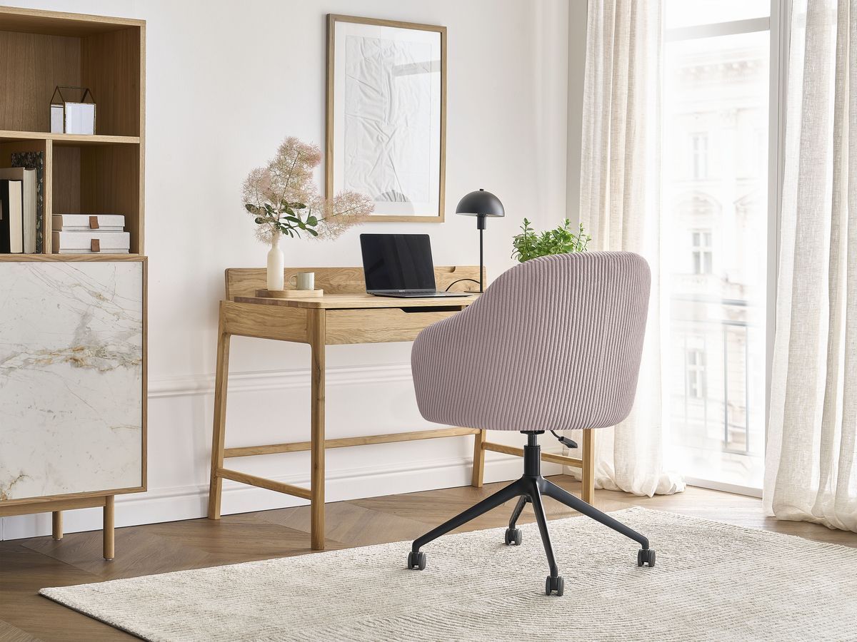 Chaise de bureau SOPHIE tissu velours côtelé et pietement à roulettes avec hauteur ajustable