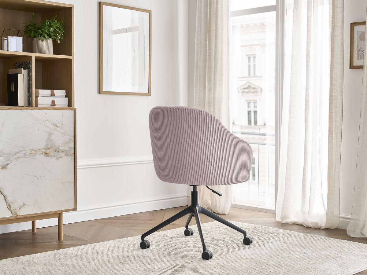 Chaise de bureau SOPHIE tissu velours côtelé et pietement à roulettes avec hauteur ajustable