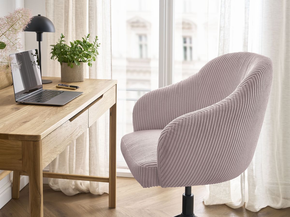 Chaise de bureau SOPHIE tissu velours côtelé et pietement à roulettes avec hauteur ajustable
