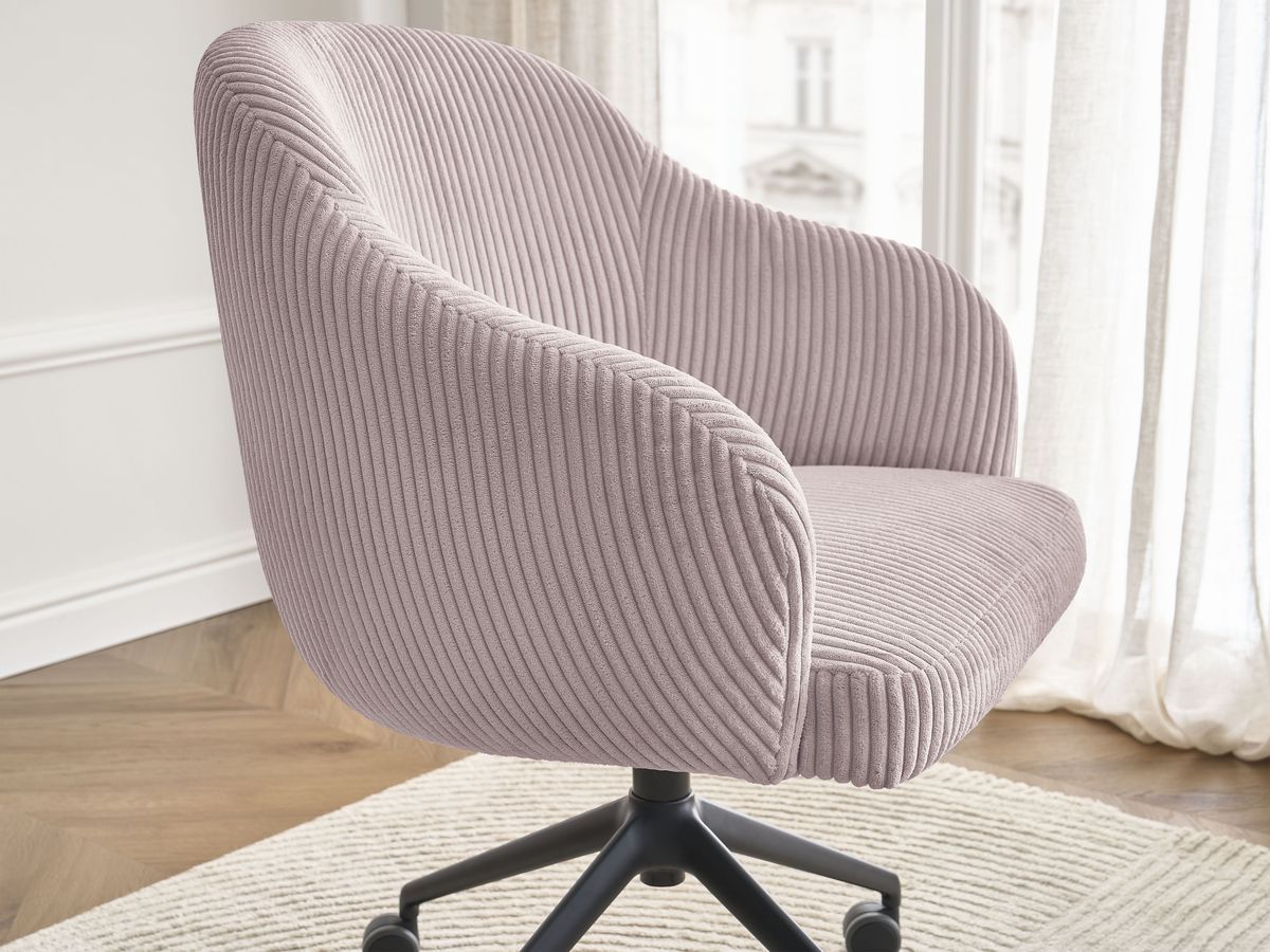 Chaise de bureau SOPHIE tissu velours côtelé et pietement à roulettes avec hauteur ajustable
