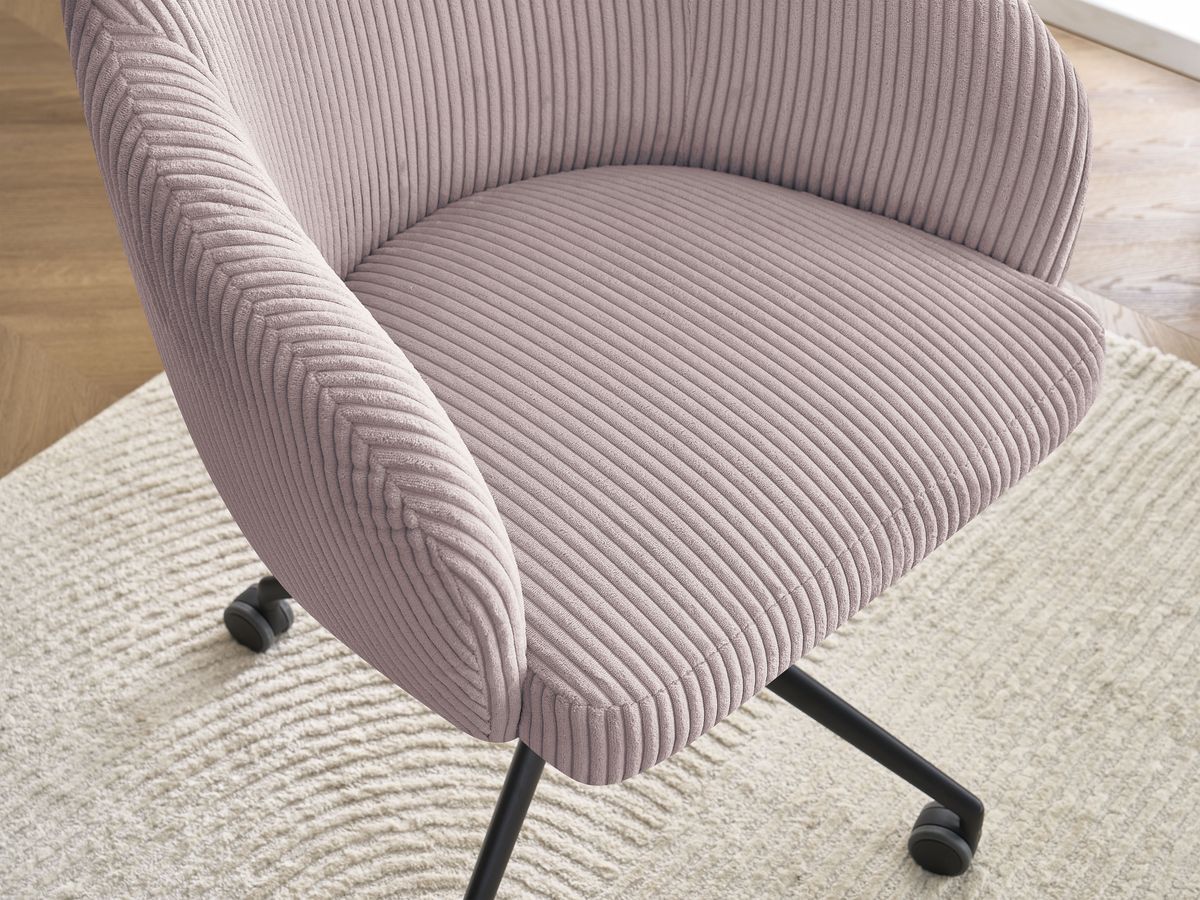 Chaise de bureau SOPHIE tissu velours côtelé et pietement à roulettes avec hauteur ajustable