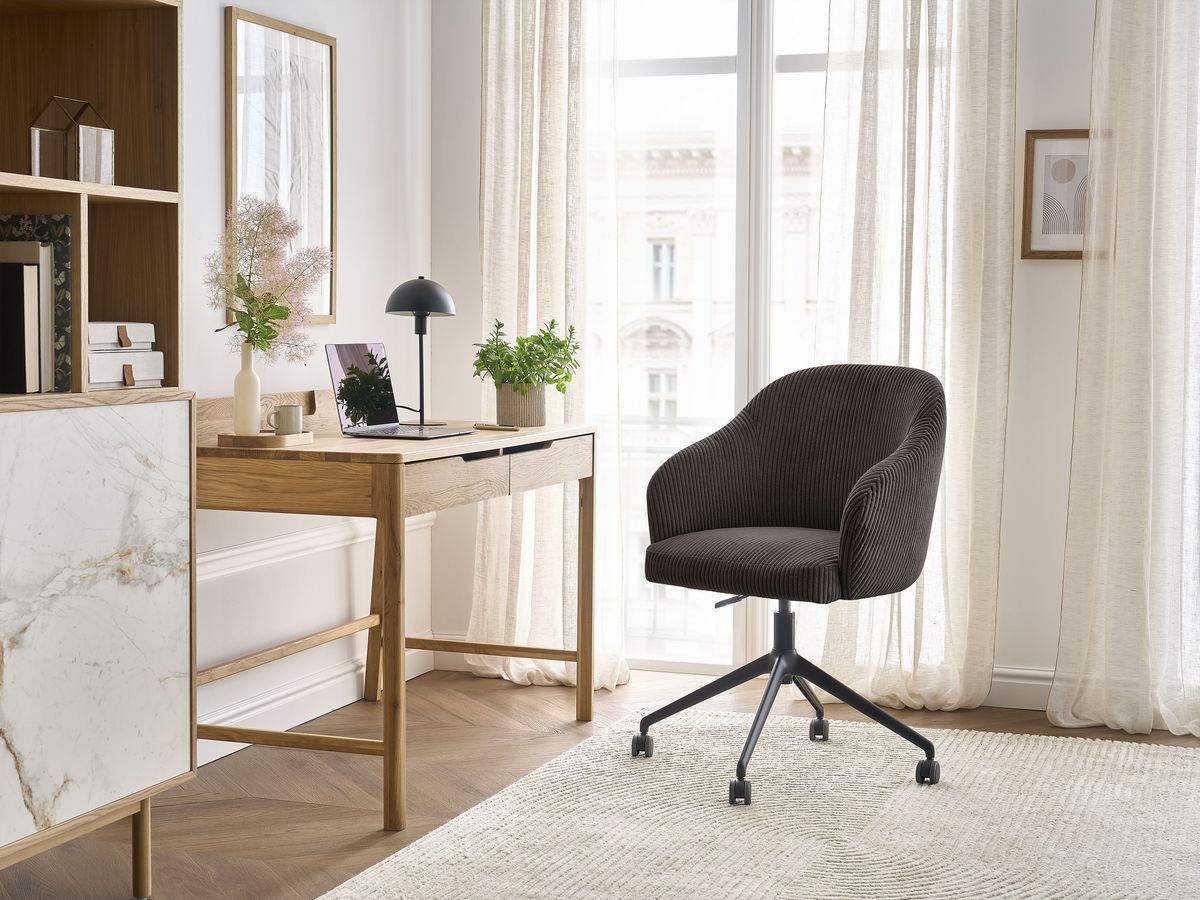 Chaise de bureau SOPHIE tissu velours côtelé et pietement à roulettes avec hauteur ajustable