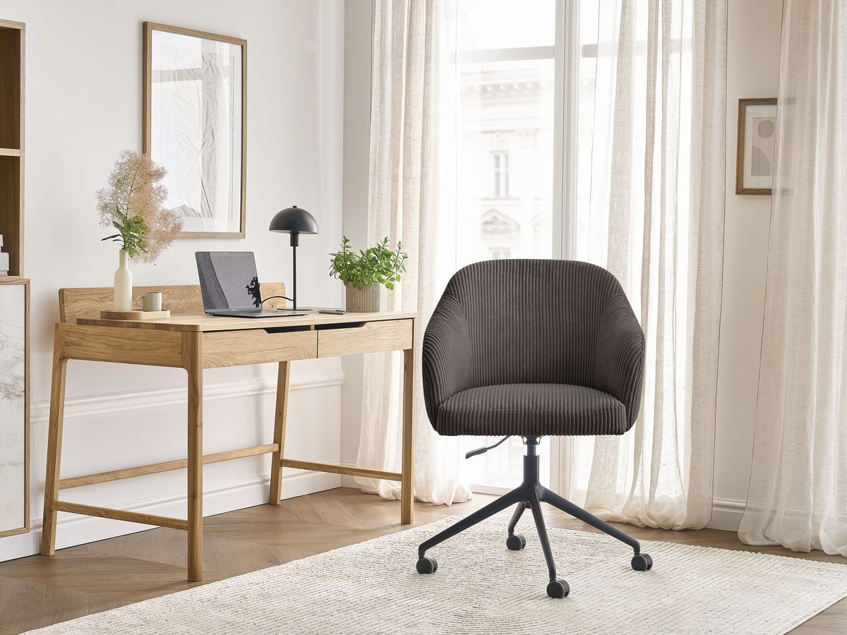 Chaise de bureau SOPHIE tissu velours côtelé et pietement à roulettes avec hauteur ajustable