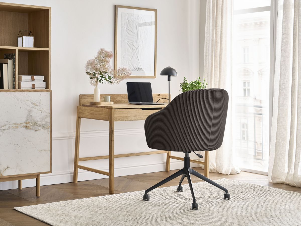 Chaise de bureau SOPHIE tissu velours côtelé et pietement à roulettes avec hauteur ajustable