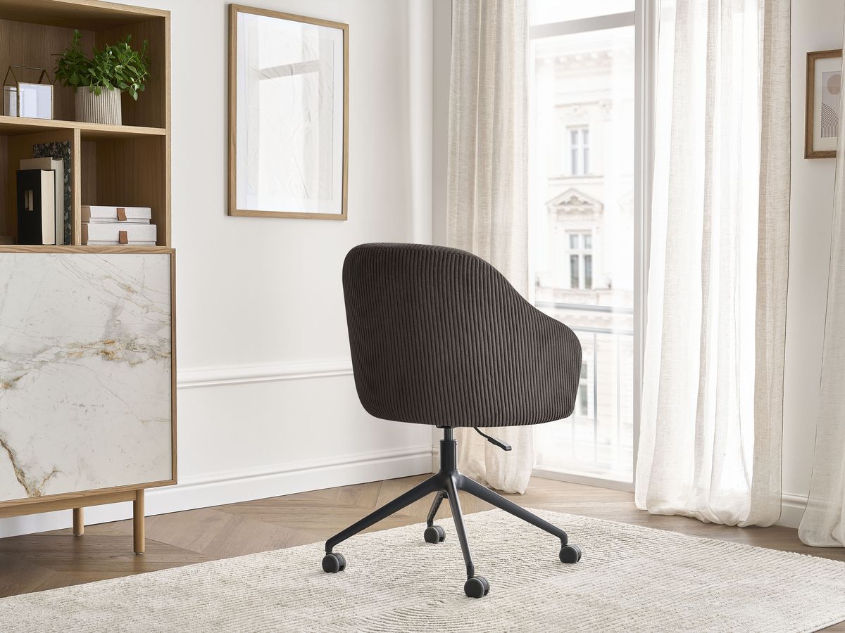 Chaise de bureau SOPHIE tissu velours côtelé et pietement à roulettes avec hauteur ajustable