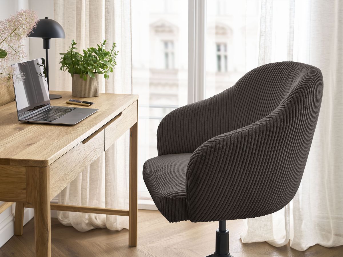 Chaise de bureau SOPHIE tissu velours côtelé et pietement à roulettes avec hauteur ajustable