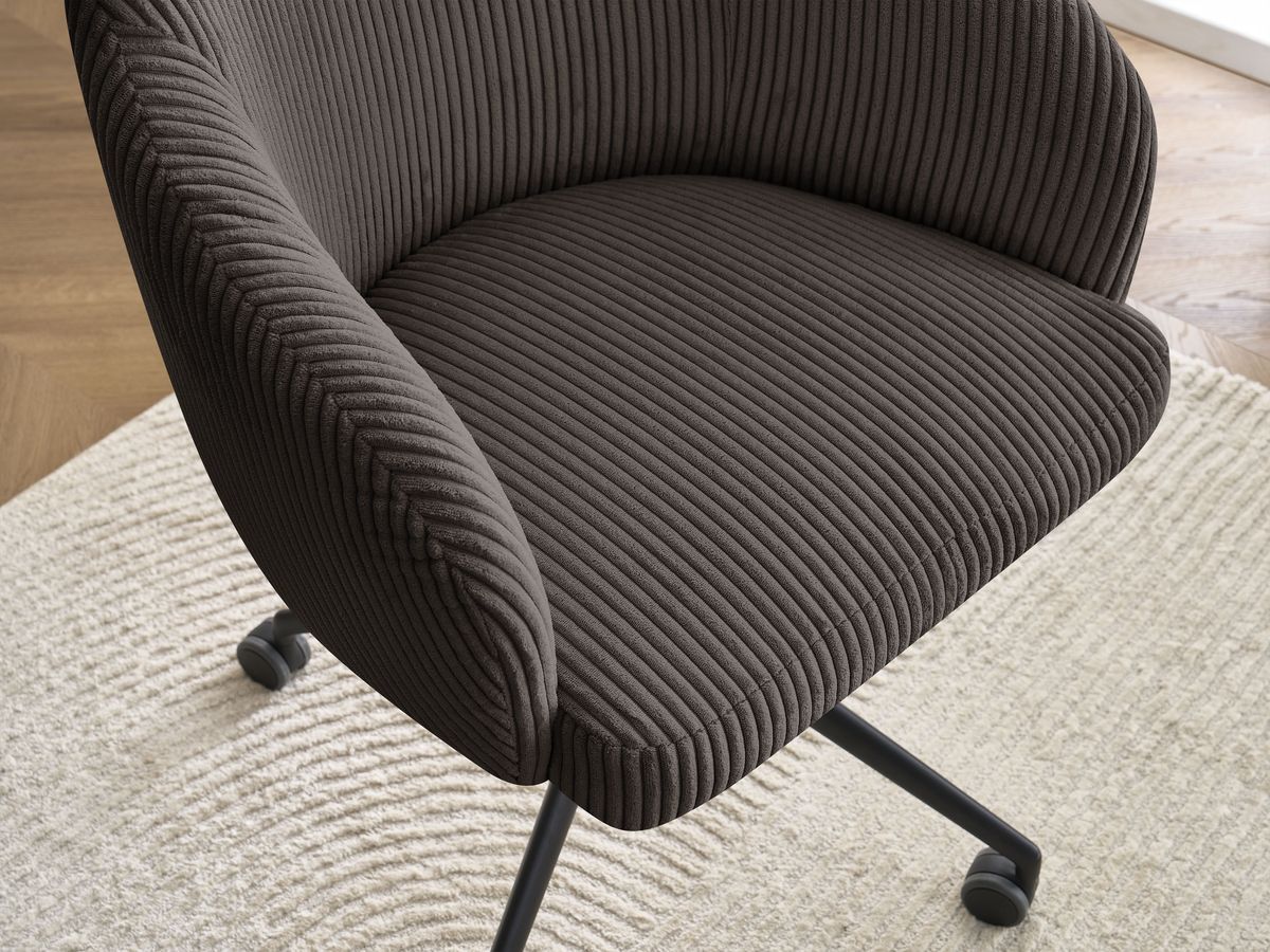 Chaise de bureau SOPHIE tissu velours côtelé et pietement à roulettes avec hauteur ajustable